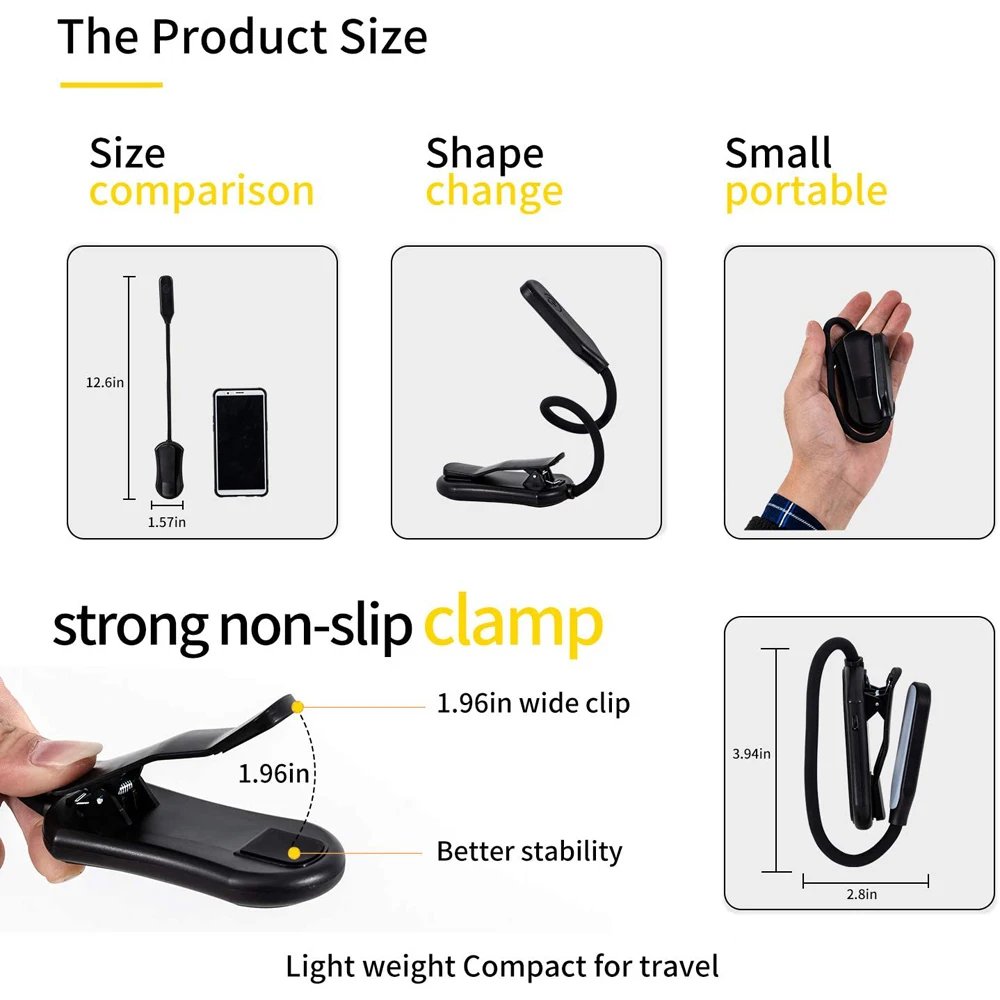Rechargeable Book Light Mini 7 LED Reading Light 3-Level Warm Cool White Flexible Easy Clip Lamp Read Night Reading Lamp in Bed Rechargeable Book Light Mini 7 LED Reading Light 3-Level Warm Cool White Flexible Easy Clip Lamp Read Night Reading Lamp in Bed