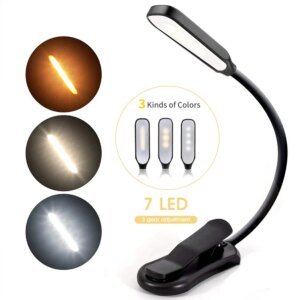 Luz de libro recargable Mini 7 LED luz de lectura 3 niveles blanco frío cálido lámpara de Clip fácil Flexible leer lámpara de lectura nocturna en la cama