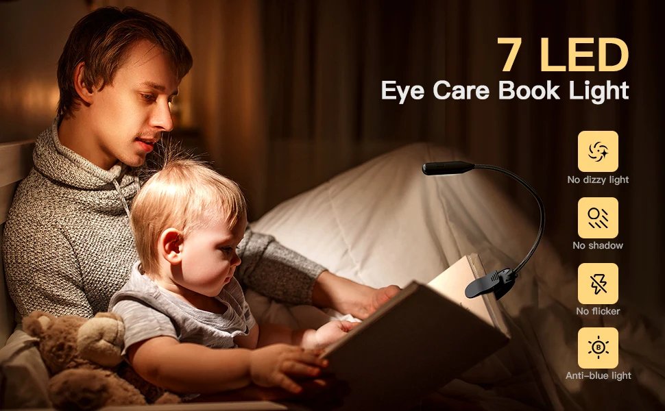 Rechargeable Book Light Mini 7 LED Reading Light 3-Level Warm Cool White Flexible Easy Clip Lamp Read Night Reading Lamp in Bed Rechargeable Book Light Mini 7 LED Reading Light 3-Level Warm Cool White Flexible Easy Clip Lamp Read Night Reading Lamp in Bed
