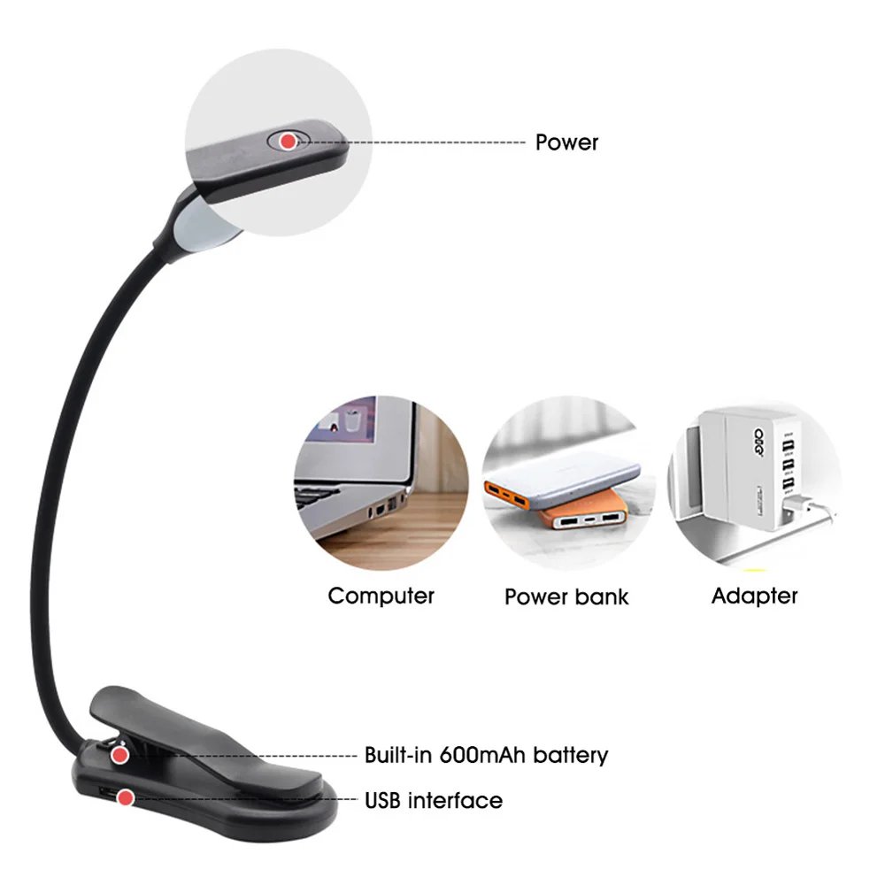 Rechargeable Book Light Mini 7 LED Reading Light 3-Level Warm Cool White Flexible Easy Clip Lamp Read Night Reading Lamp in Bed Rechargeable Book Light Mini 7 LED Reading Light 3-Level Warm Cool White Flexible Easy Clip Lamp Read Night Reading Lamp in Bed