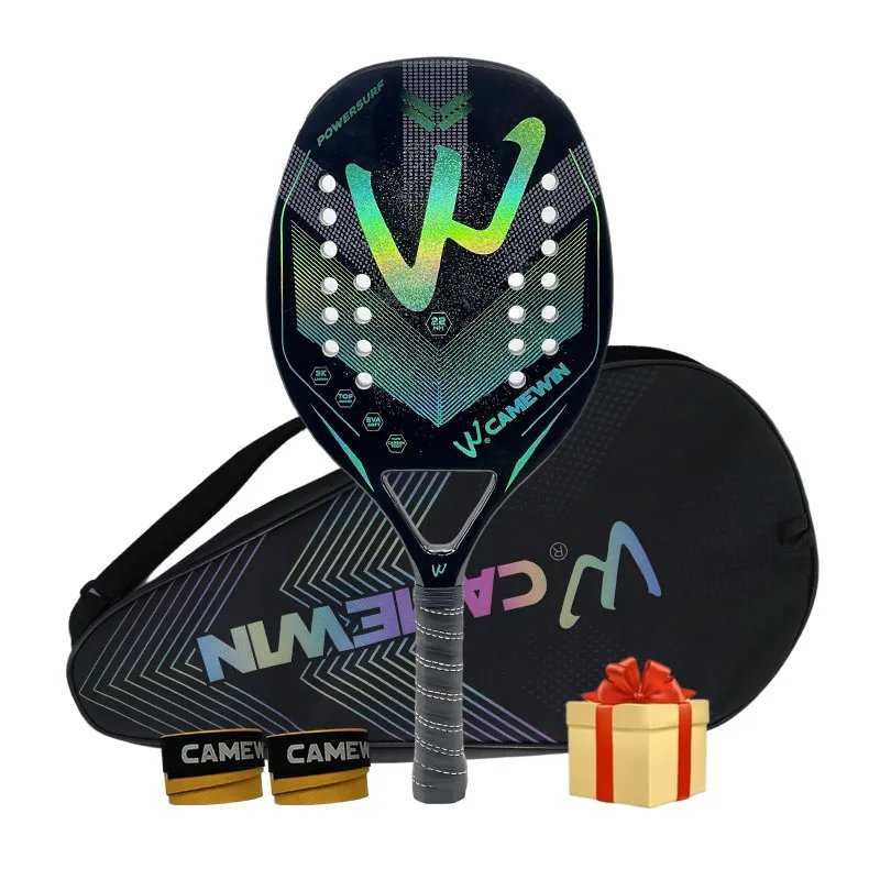 Camewin 3K Holographic Beach Tennis Racket, Full Carbon Fiber Frame, Kit Feminino, Rude Tratamento de Superfície, Iniciante, 202