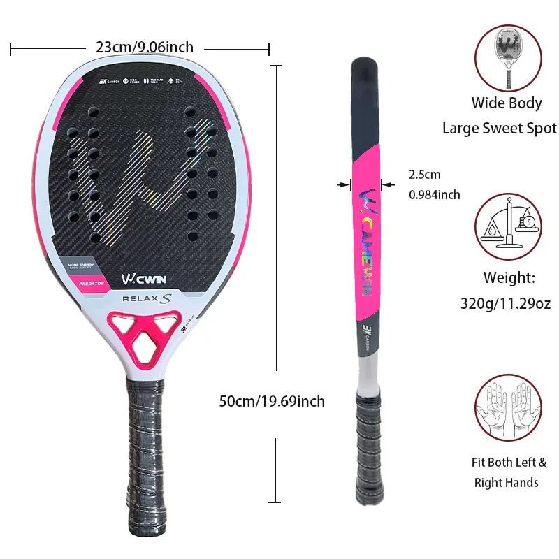 3K Camewin Beach Tennis Racket Full Carbon Fiber Rough Surface Outdoor Sports Racket For Men Women Adult Senior Player 2025 New