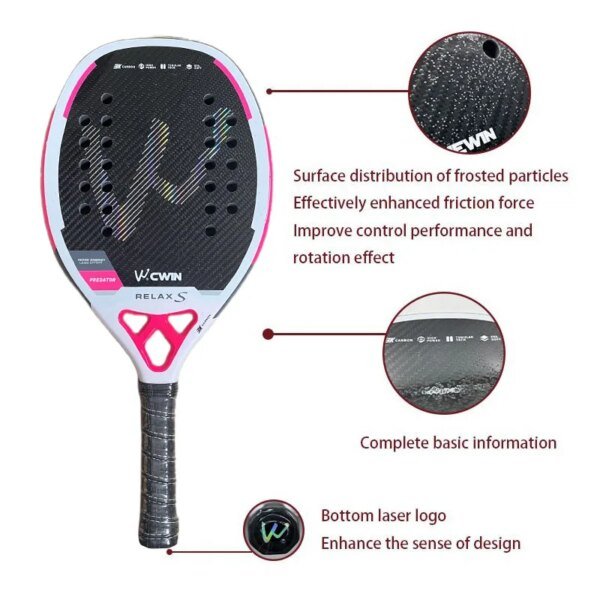 Raqueta de tenis de playa Camewin 3K, fibra de carbono completa, superficie rugosa, raqueta para deportes al aire libre para hombres, mujeres, adultos, jugadores mayores, novedad de 2025 - Imagen 3