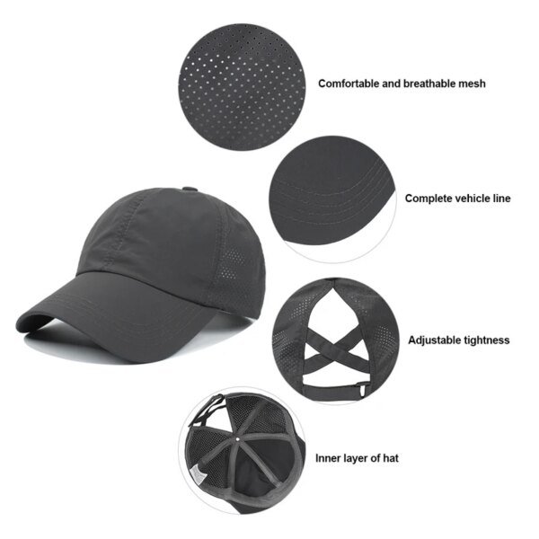 Gorra de béisbol de secado rápido para mujer, deportes de verano, sombrero de cola de caballo para adolescentes y niñas, sombreros de sol para mujer a la moda para viajes al aire libre - Imagen 3